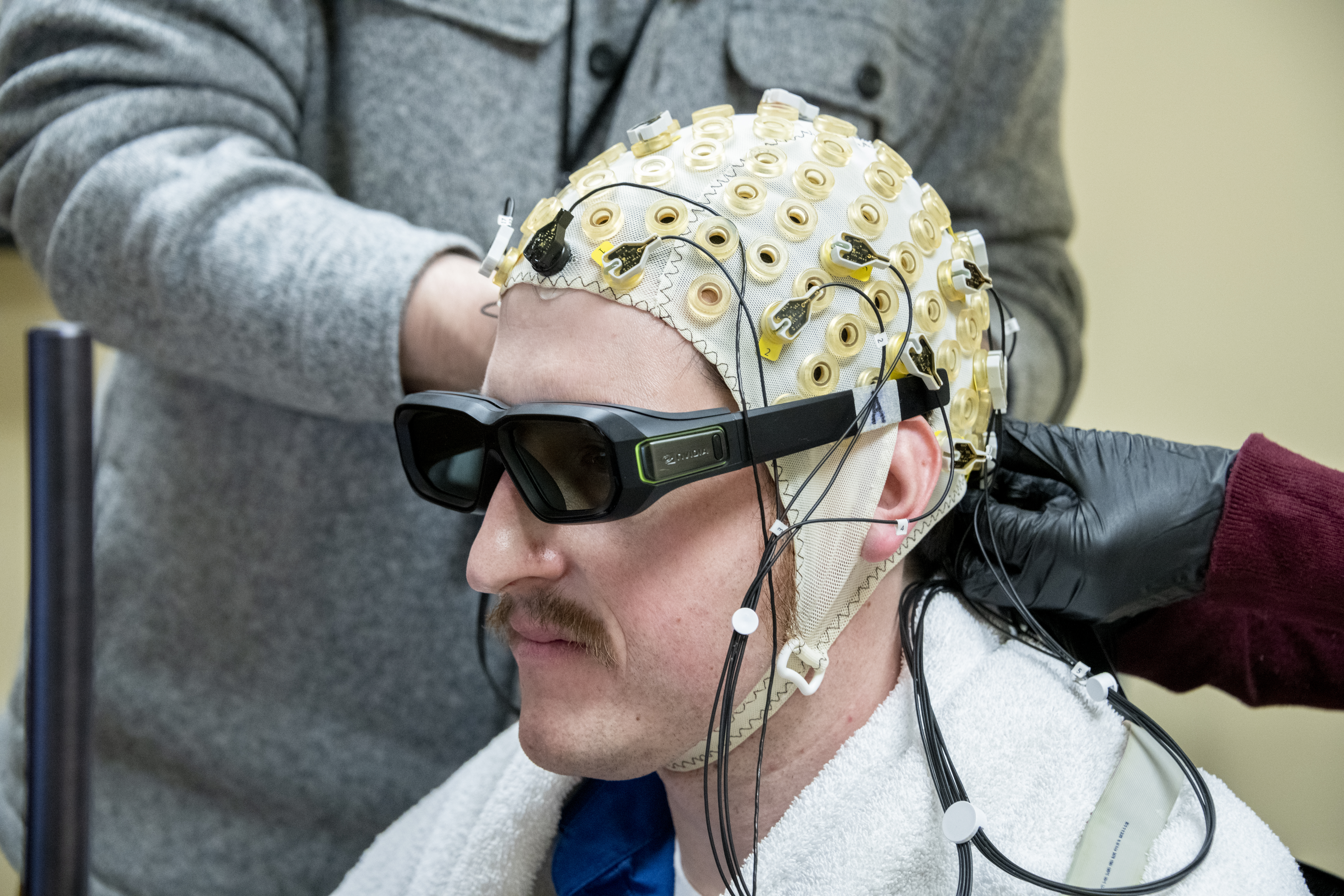 Michael-Paul Wearing EEG Cap